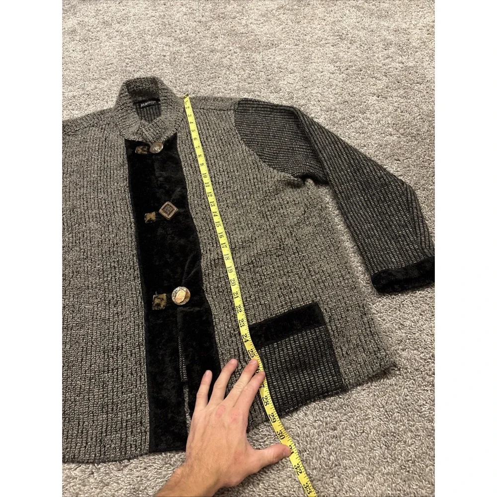 LEE ANDERSEN Wearable Art to Wear Cardigan Sweater Cool Buttons And Fur Rare